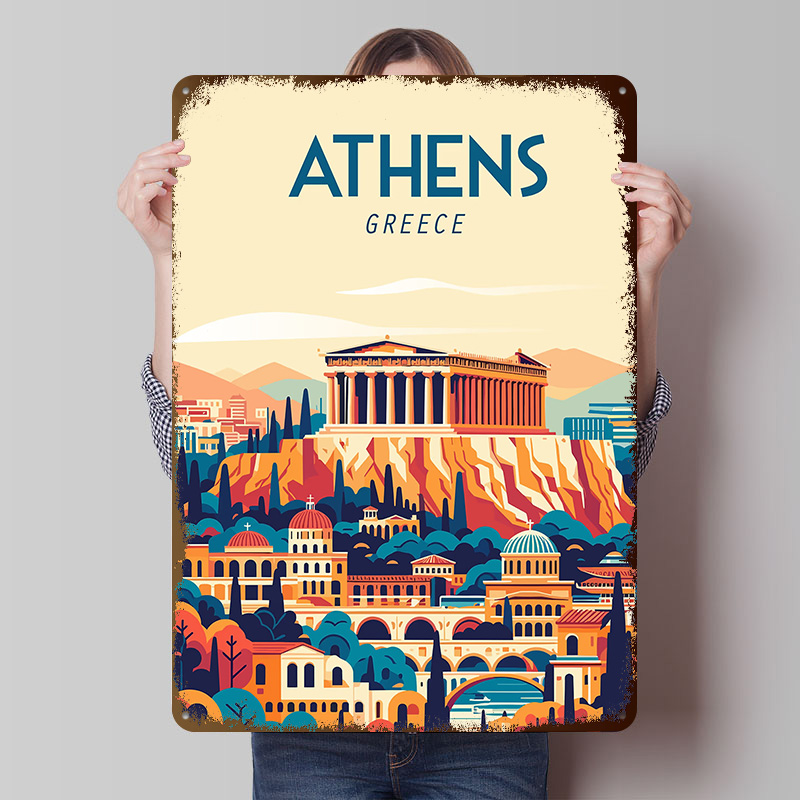 Travel Accessories Greece - Плакат «Греция»: винтажная металлическая табличка на